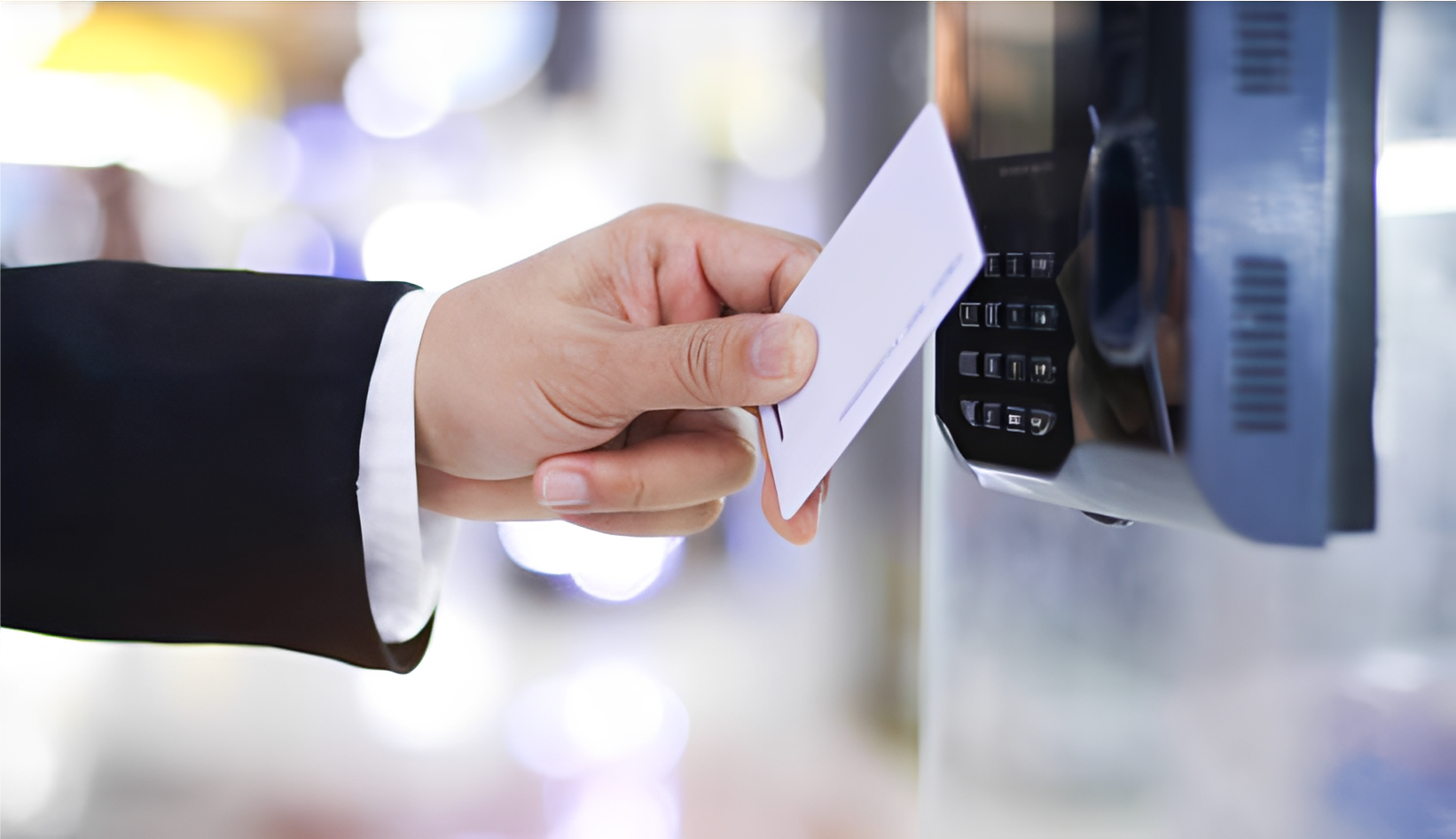 Person swiping card for entry access